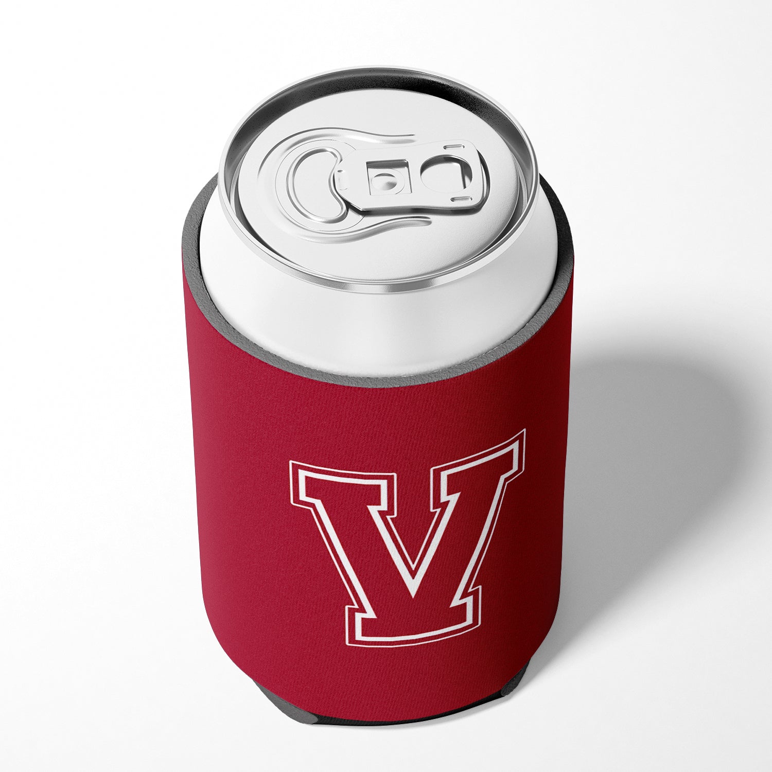 Letter V Initial Monogram - Maroon and White Can or Bottle Beverage Insulator Hugger