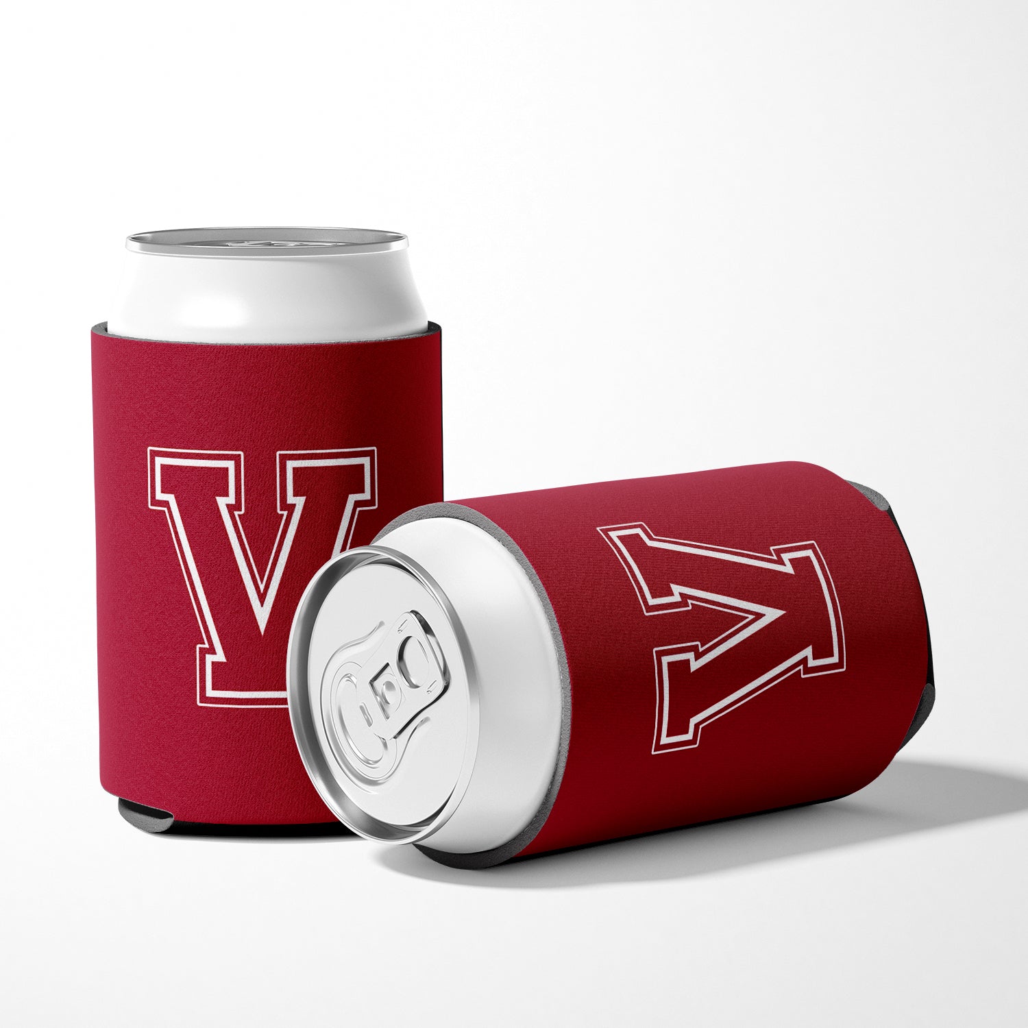 Letter V Initial Monogram - Maroon and White Can or Bottle Beverage Insulator Hugger