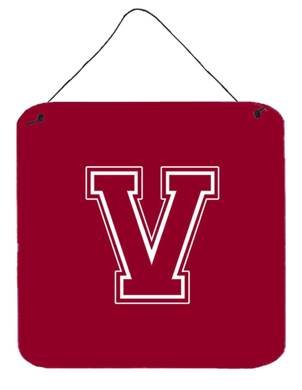 Letter V Initial Monogram - Maroon and White Wall or Door Hanging Prints by Caroline&#39;s Treasures