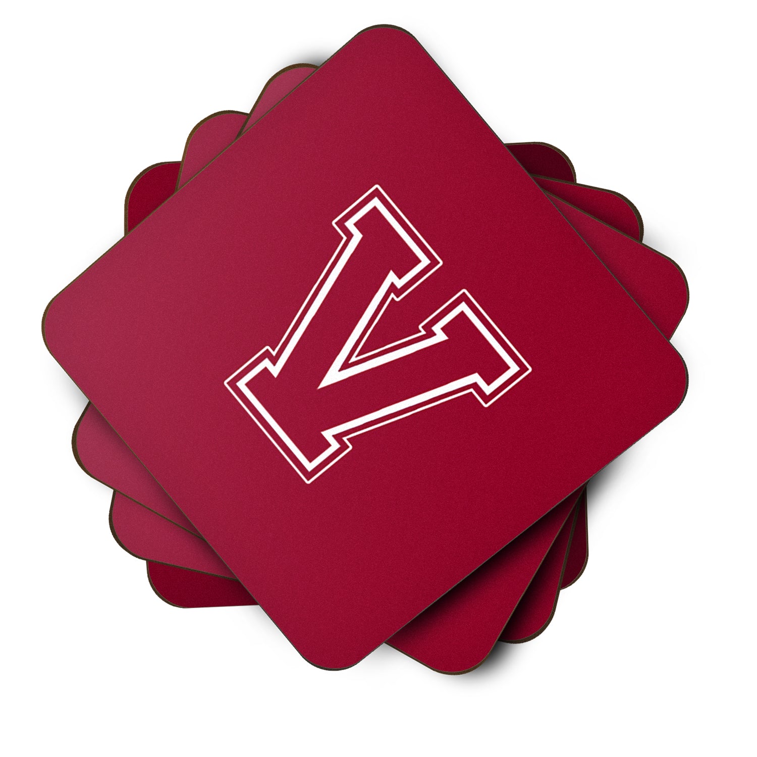 Set of 4 Monogram - Maroon and White Foam Coasters Initial Letter V - the-store.com