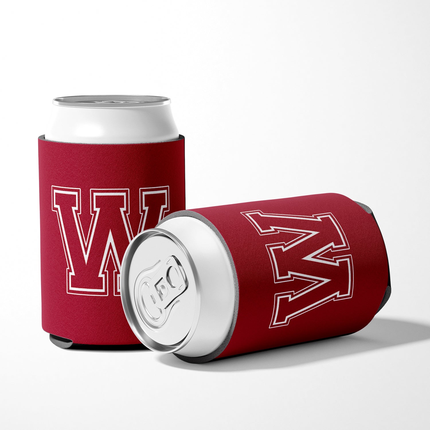 Letter W Initial Monogram - Maroon and White Can or Bottle Beverage Insulator Hugger.