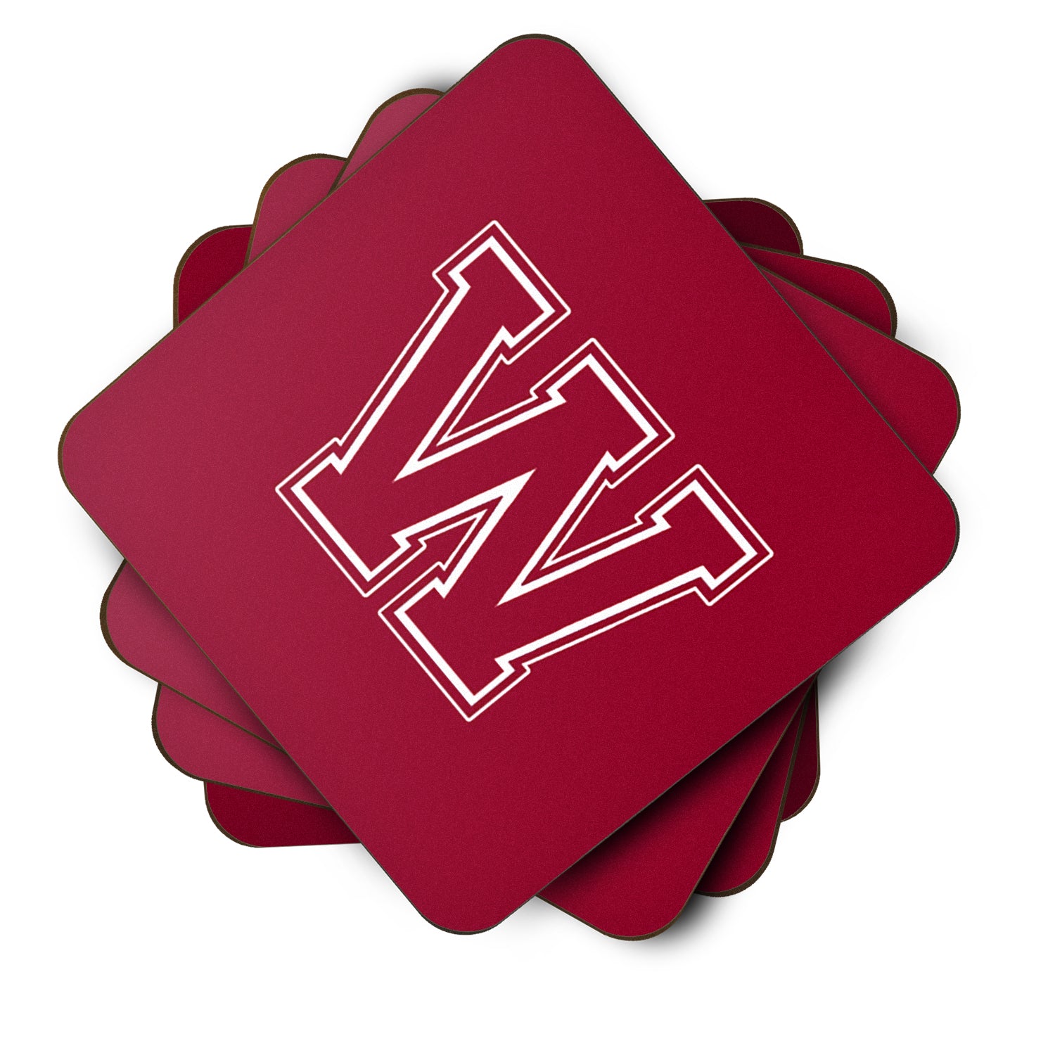 Set of 4 Monogram - Maroon and White Foam Coasters Initial Letter W - the-store.com