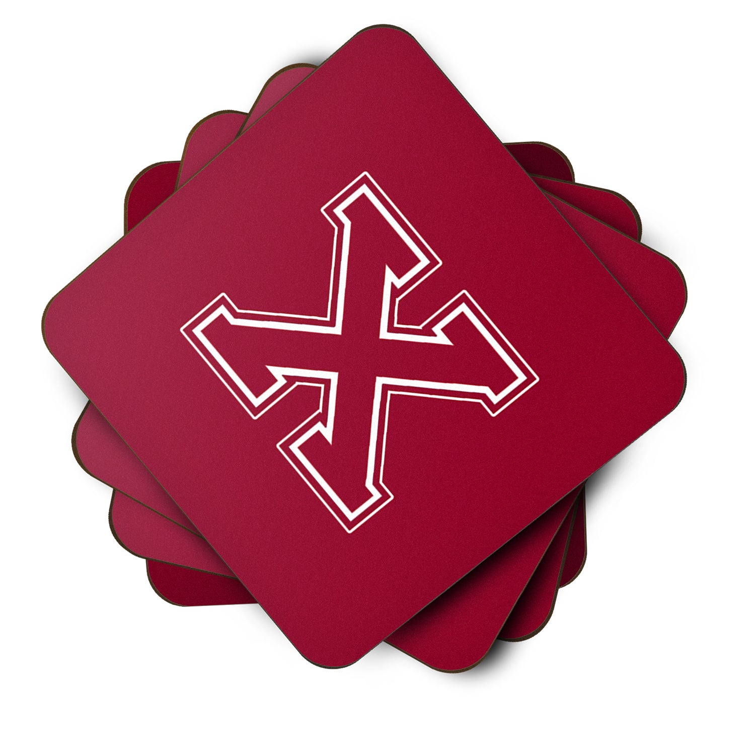 Set of 4 Monogram - Maroon and White Foam Coasters Initial Letter X - the-store.com