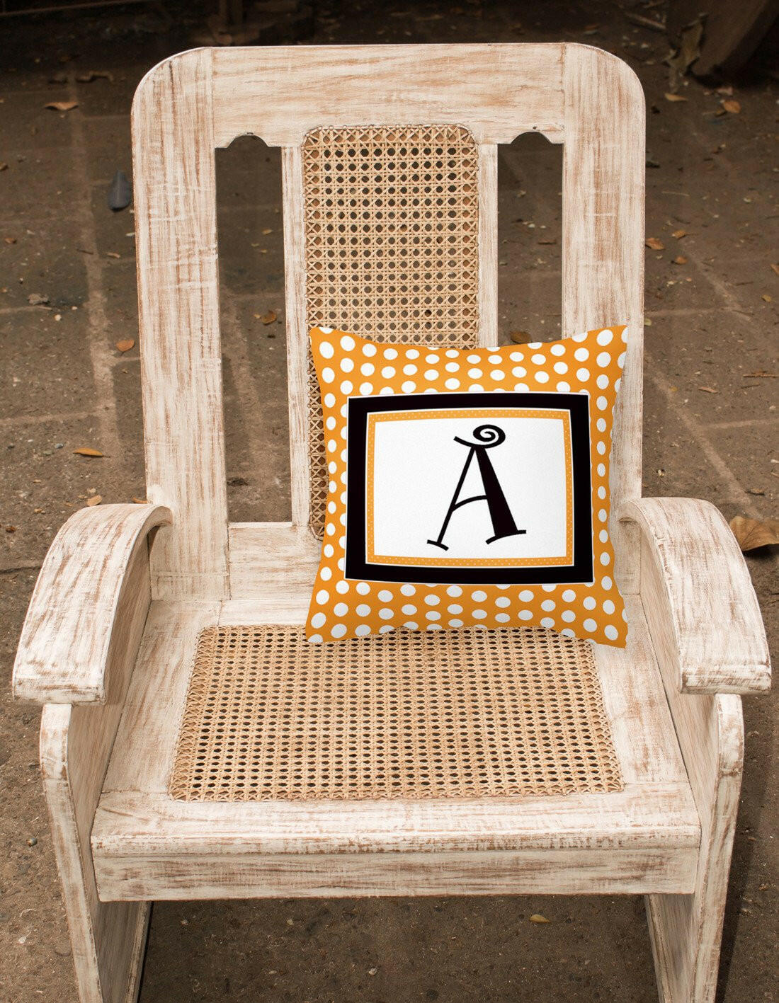 Letter A Monogram - Orange and Black Polka Dots Fabric Decorative Pillow CJ1033-APW1414 - the-store.com
