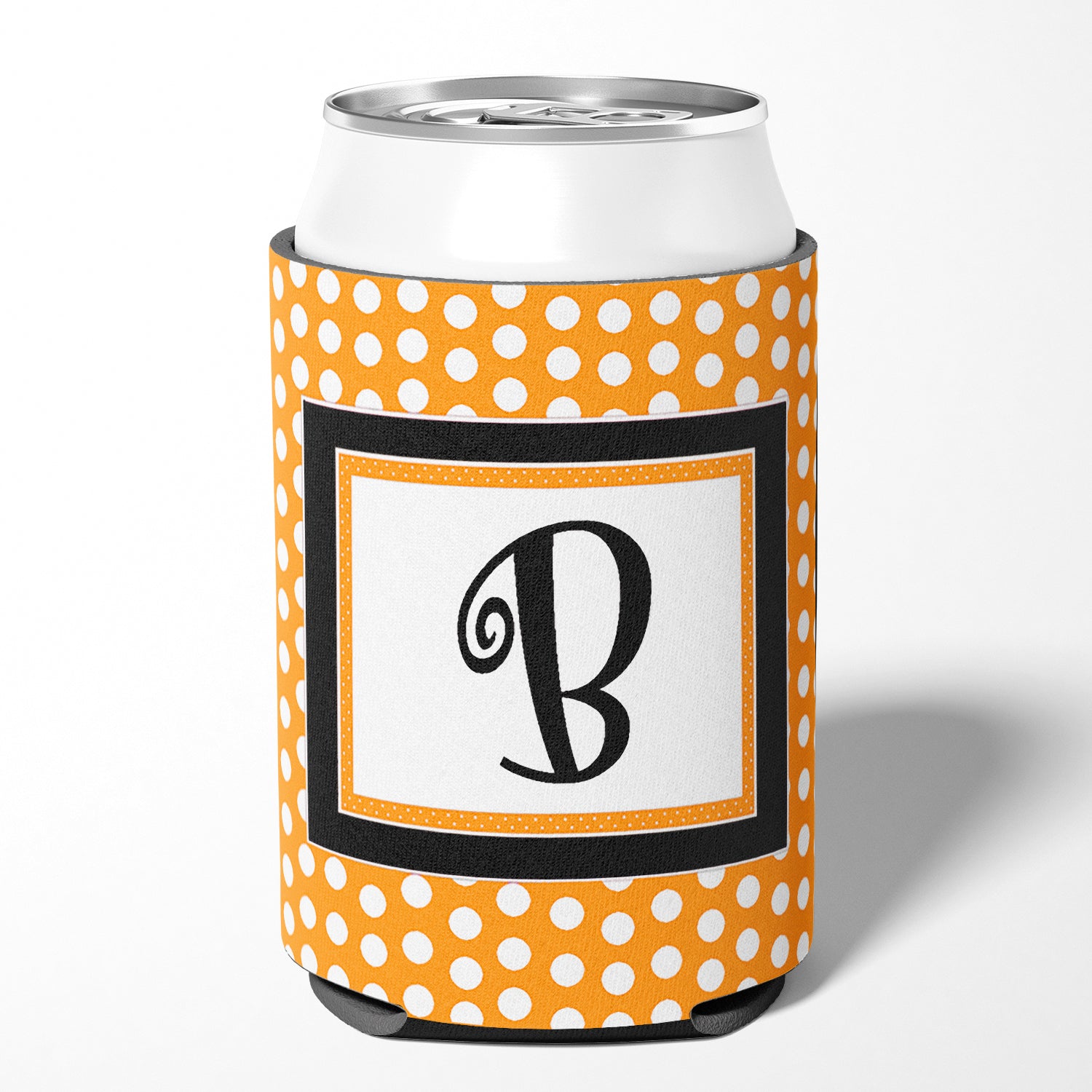 Letter B Initial Monogram - Orange Polkadots Can or Bottle Beverage Insulator Hugger.