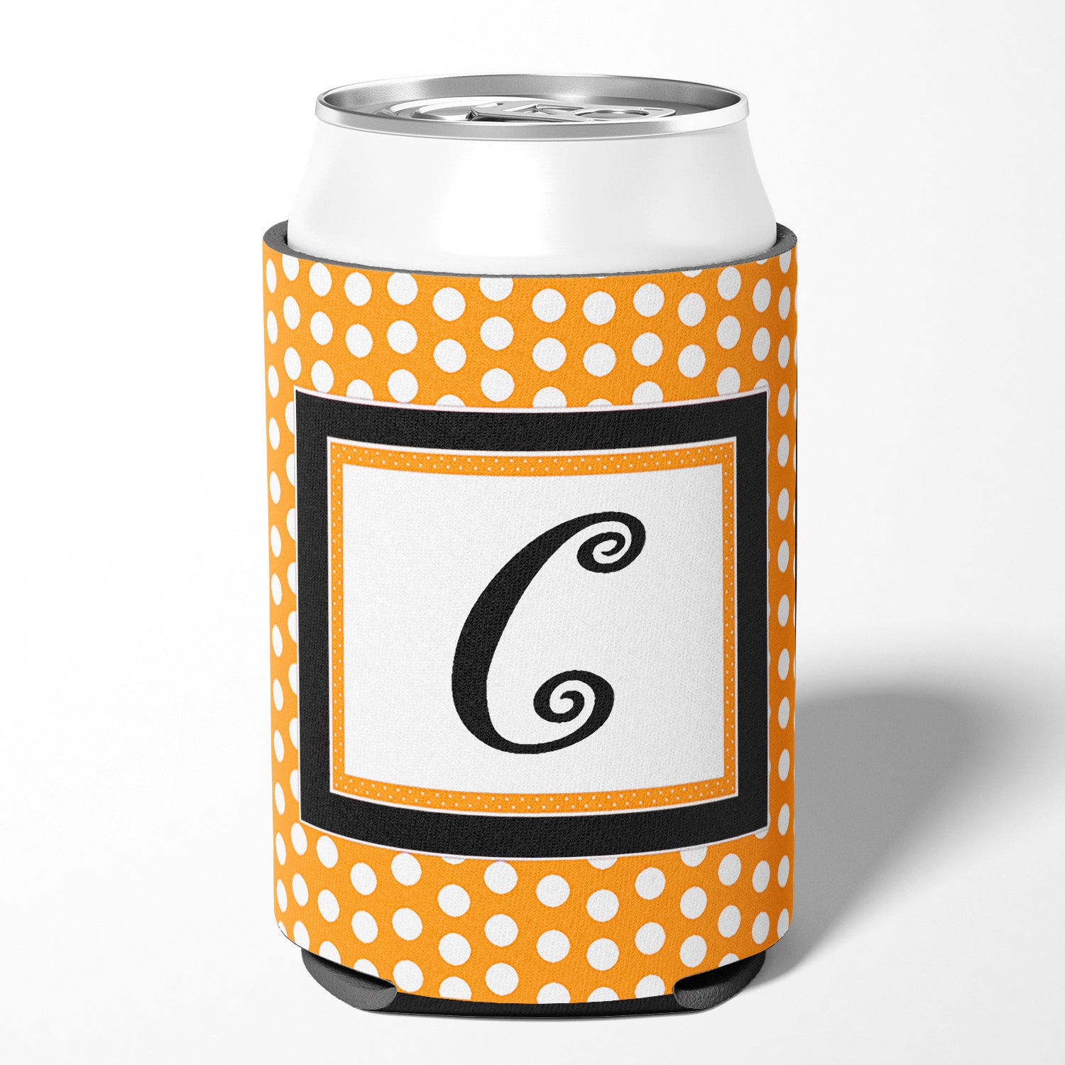 Letter C Initial Monogram - Orange Polkadots Can or Bottle Beverage Insulator Hugger.