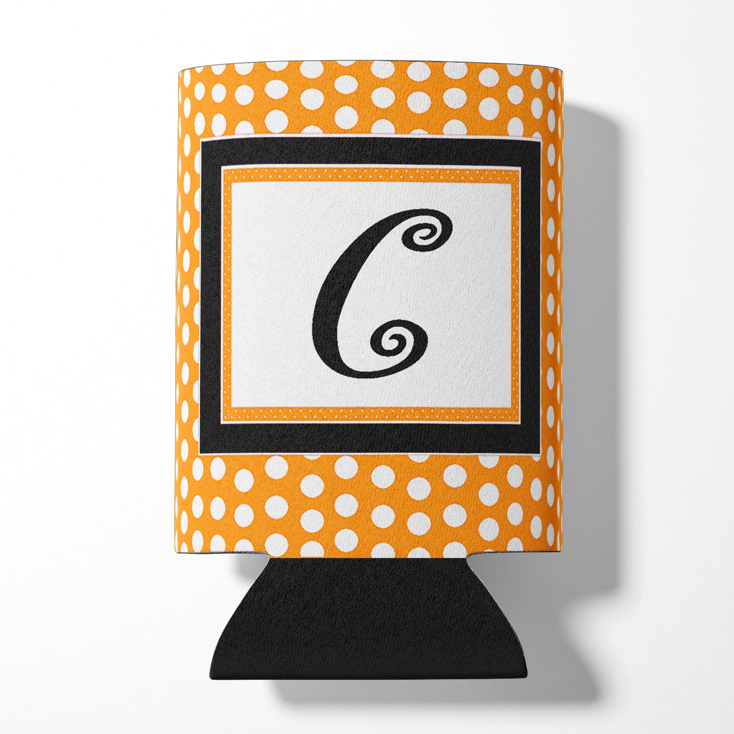 Letter C Initial Monogram - Orange Polkadots Can or Bottle Beverage Insulator Hugger