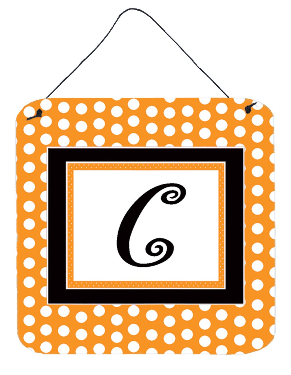 Letter C Initial Monogram - Orange Polkadots Wall or Door Hanging Prints by Caroline&#39;s Treasures
