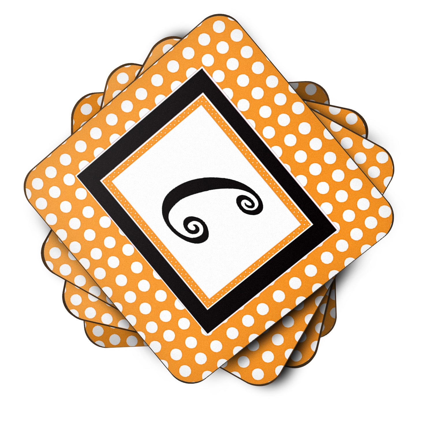 Set of 4 Monogram - Orange Polkadots Foam Coasters Initial Letter C - the-store.com
