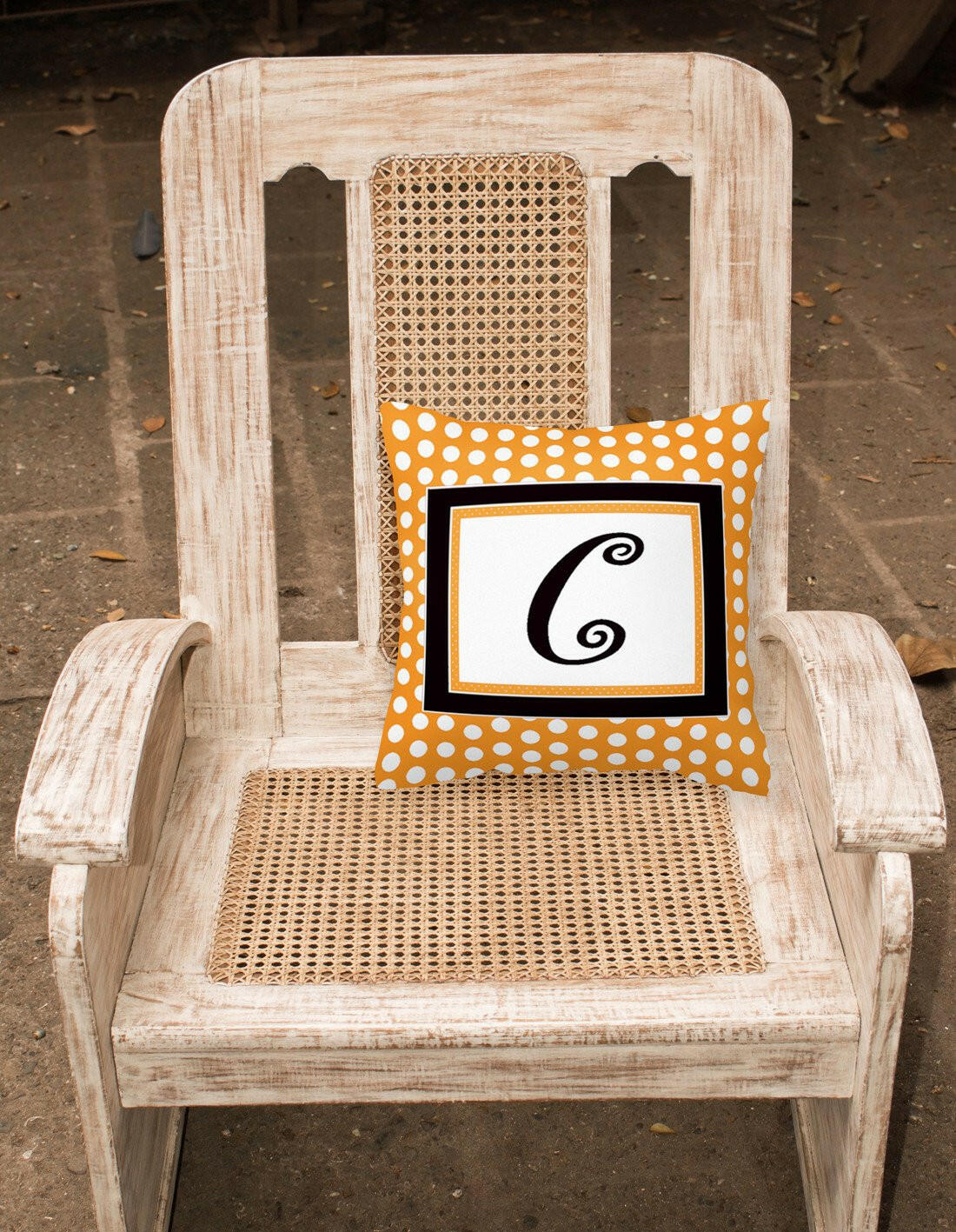 Monogram Initial C Orange Polkadots Decorative   Canvas Fabric Pillow CJ1033 - the-store.com