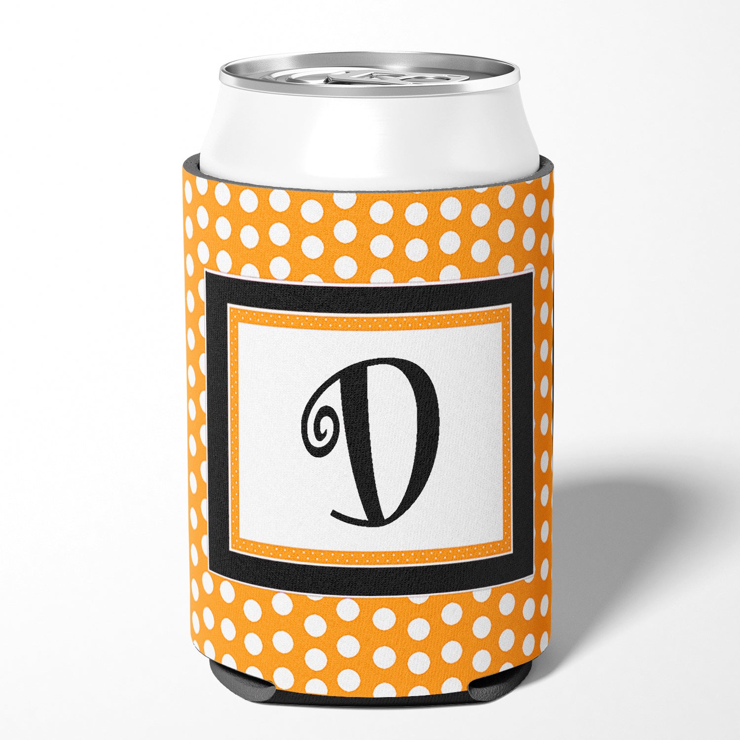 Letter D Initial Monogram - Orange Polkadots Can or Bottle Beverage Insulator Hugger.