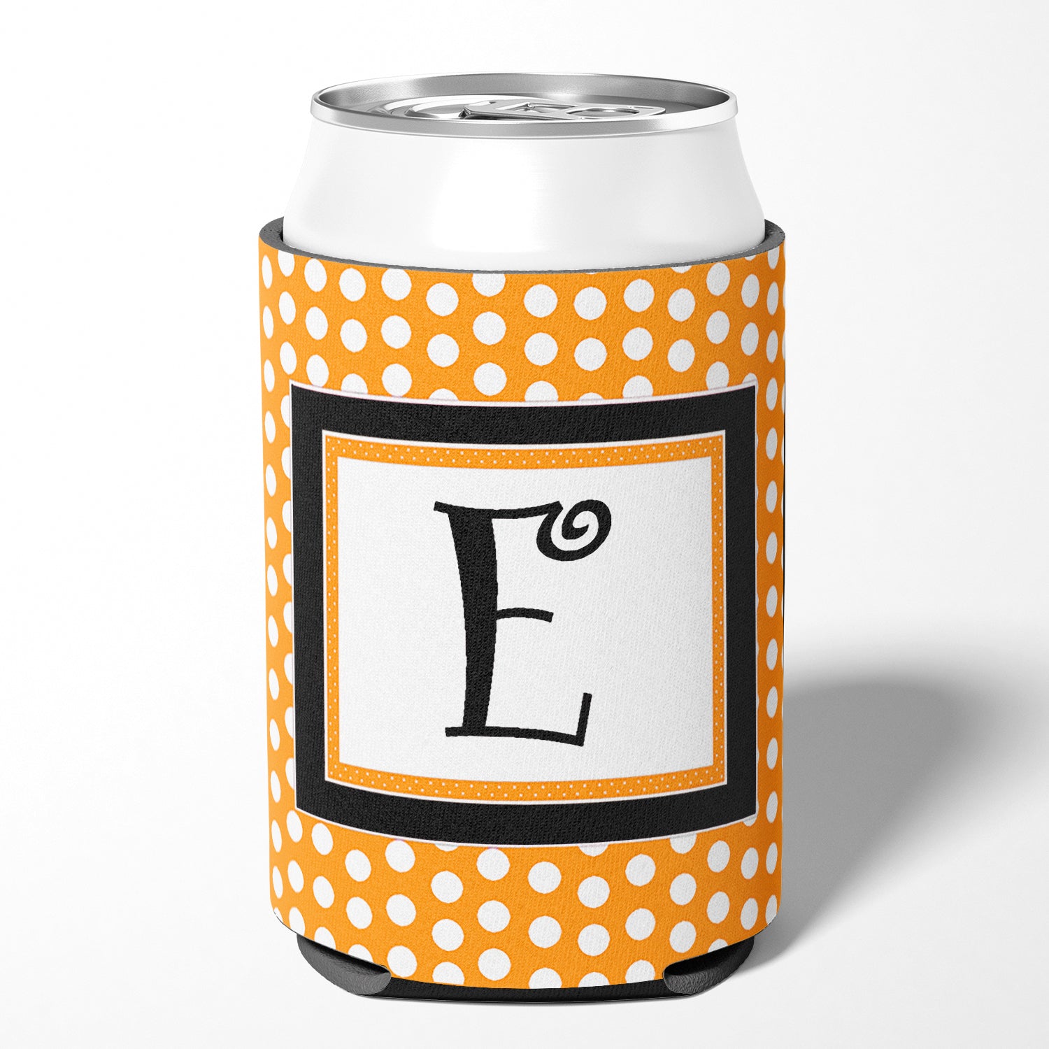 Letter E Initial Monogram - Orange Polkadots Can or Bottle Beverage Insulator Hugger.