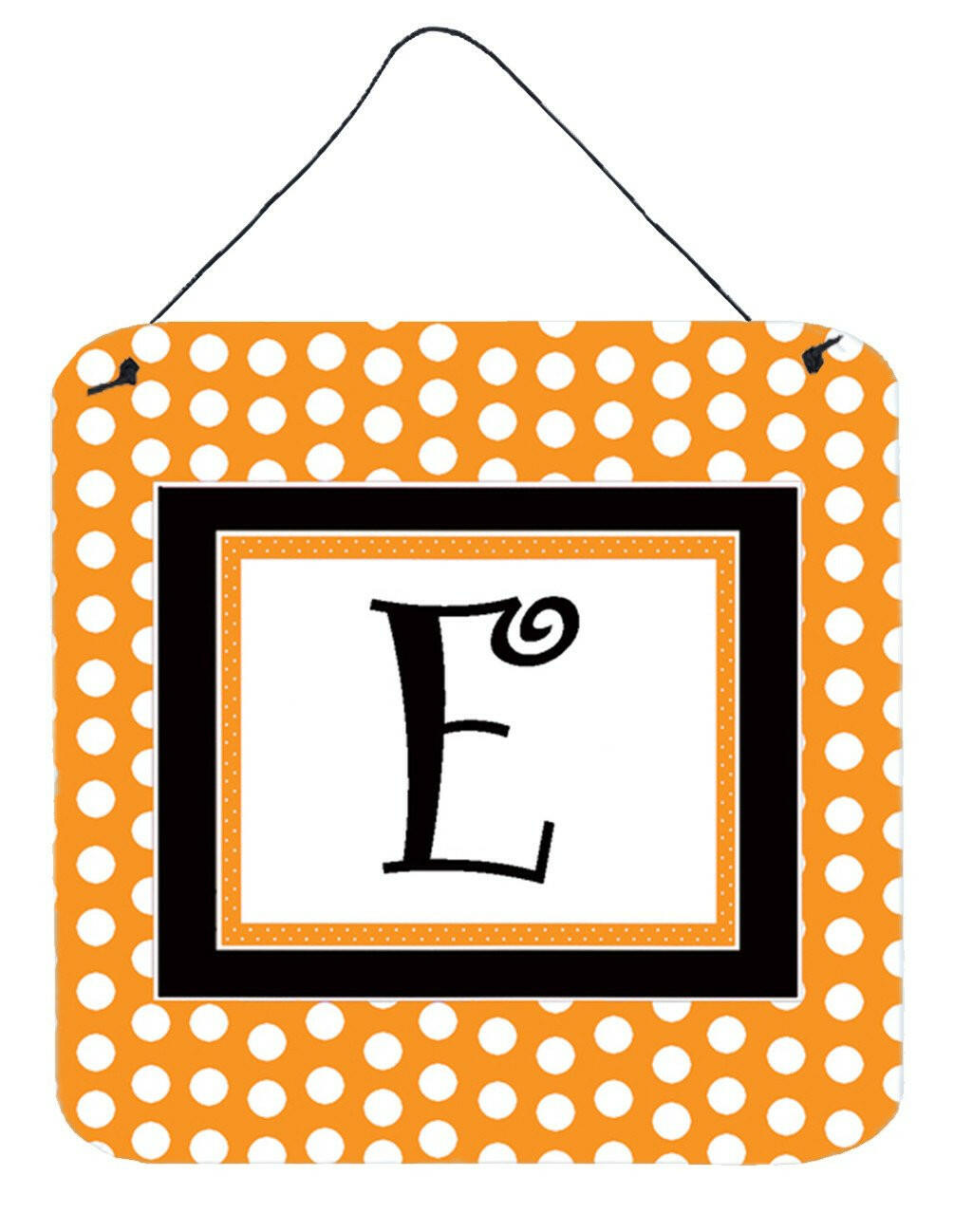 Letter E Initial Monogram - Orange Polkadots Wall or Door Hanging Prints by Caroline's Treasures