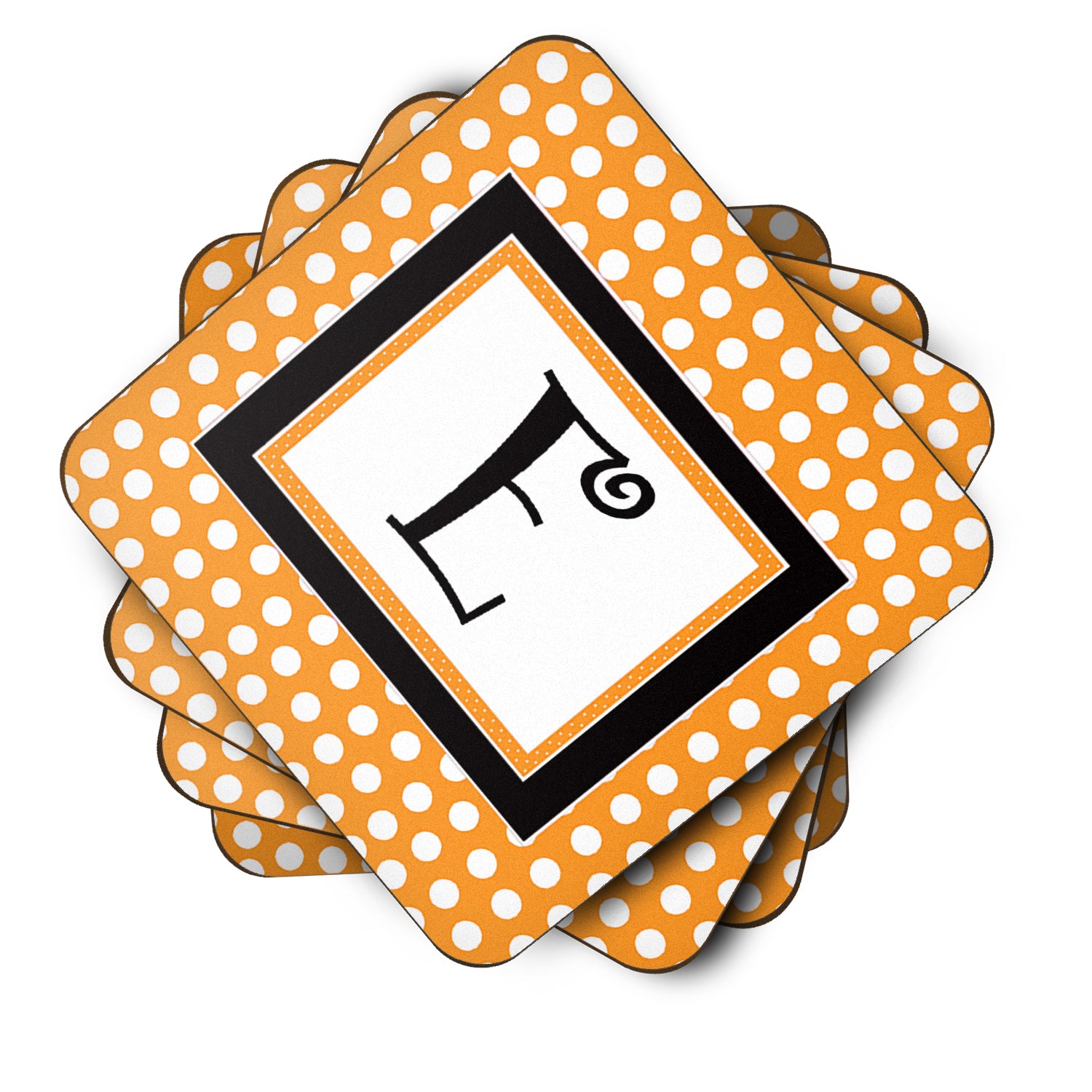Set of 4 Monogram - Orange Polkadots Foam Coasters Initial Letter E - the-store.com