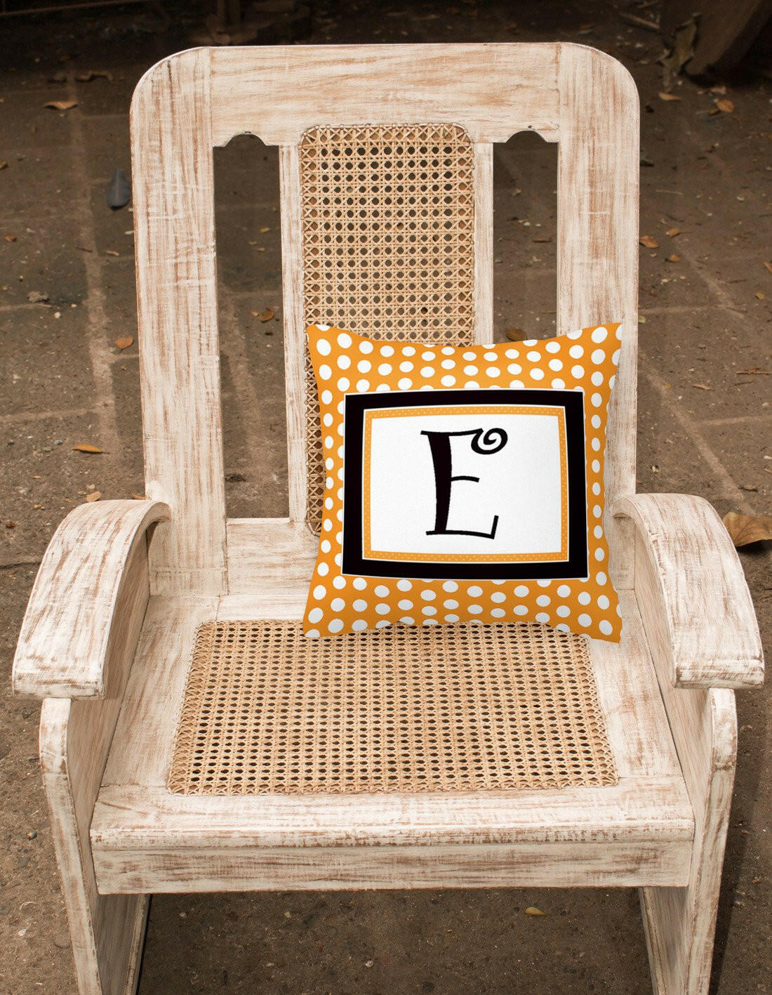 Monogram Initial E Orange Polkadots Decorative   Canvas Fabric Pillow CJ1033 - the-store.com