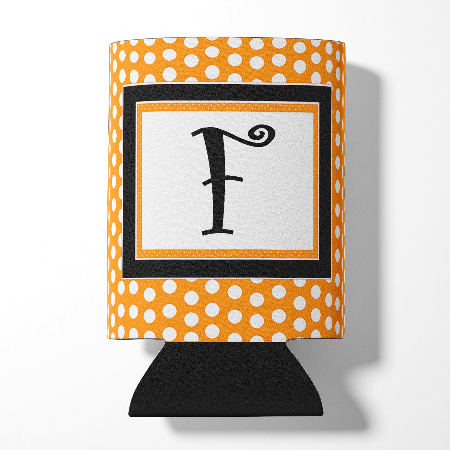Letter F Initial Monogram - Orange Polkadots Can or Bottle Beverage Insulator Hugger.