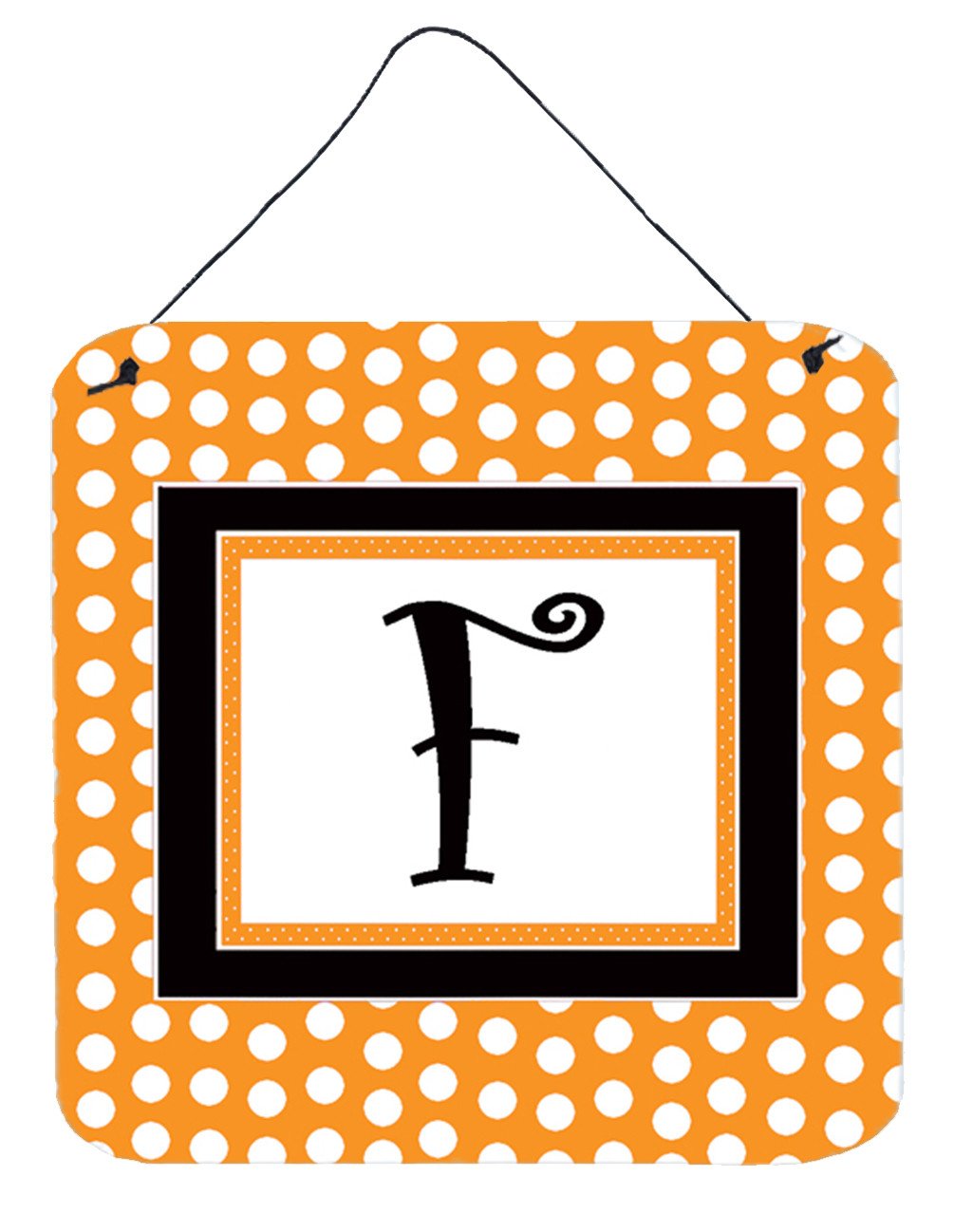 Letter F Initial Monogram - Orange Polkadots Wall or Door Hanging Prints by Caroline&#39;s Treasures