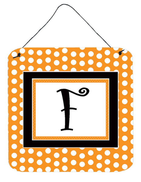 Letter F Initial Monogram - Orange Polkadots Wall or Door Hanging Prints by Caroline's Treasures