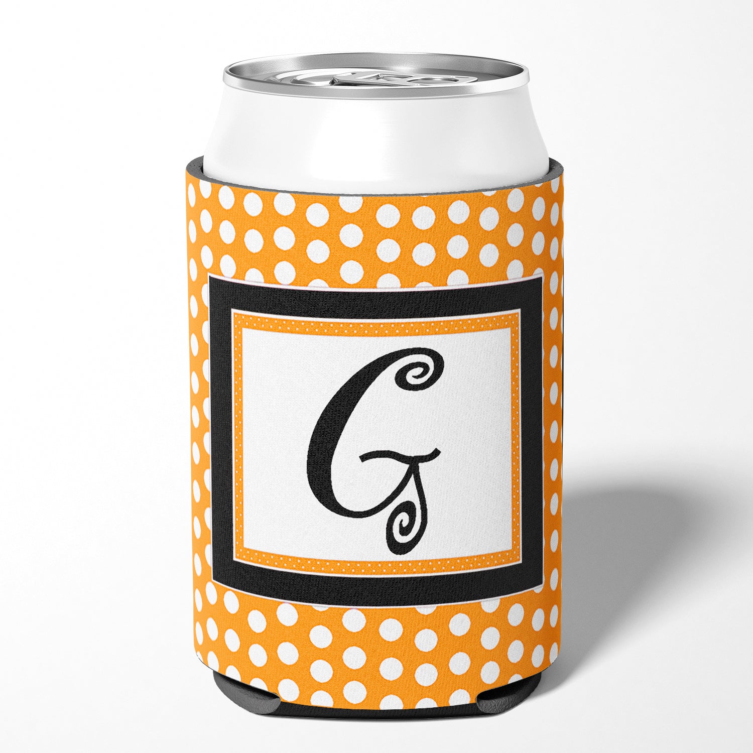 Letter G Initial Monogram - Orange Polkadots Can or Bottle Beverage Insulator Hugger.
