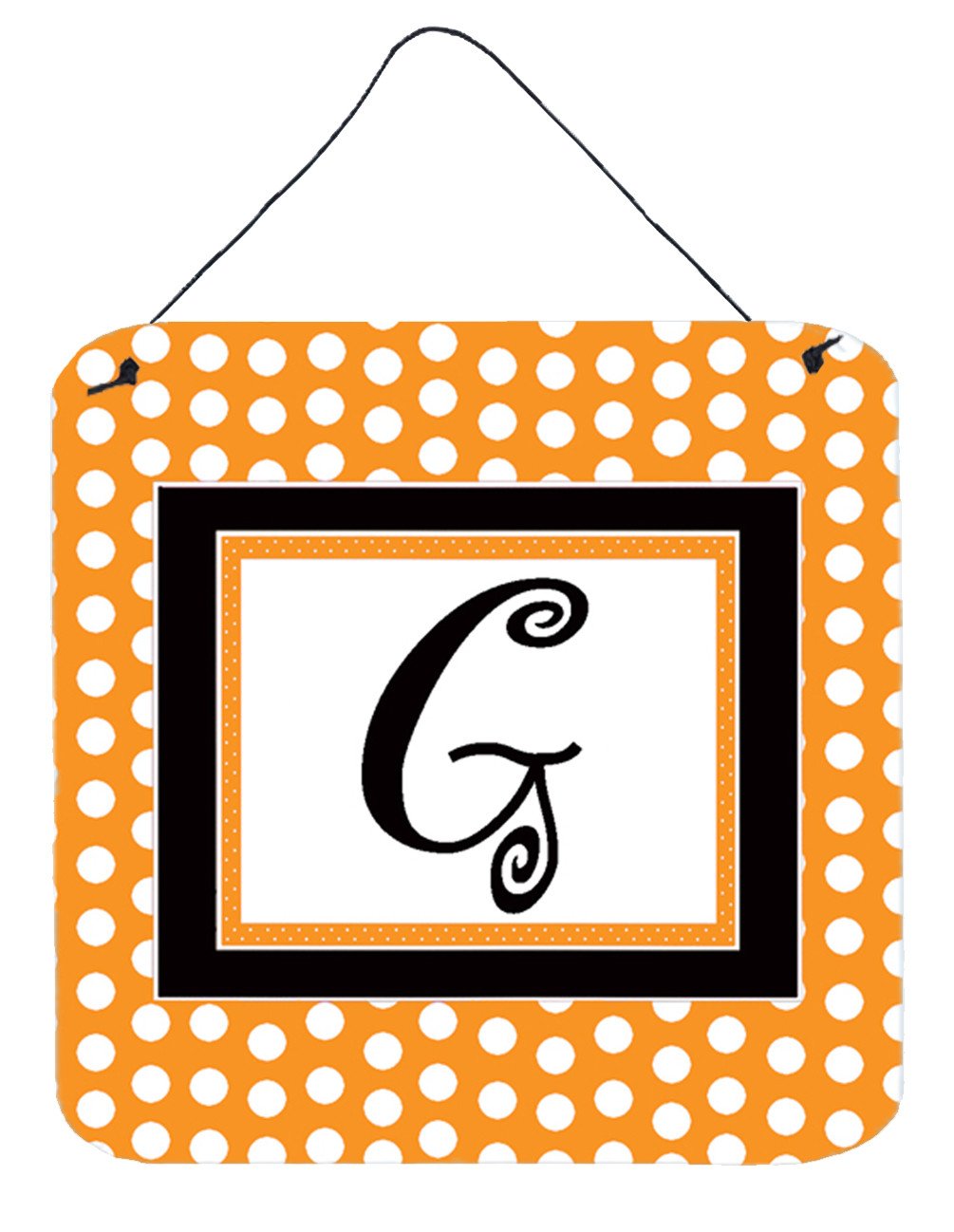 Letter G Initial Monogram - Orange Polkadots Wall or Door Hanging Prints by Caroline&#39;s Treasures