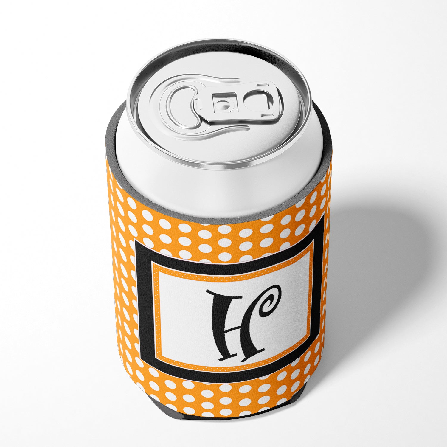 Letter H Initial Monogram - Orange Polkadots Can or Bottle Beverage Insulator Hugger.