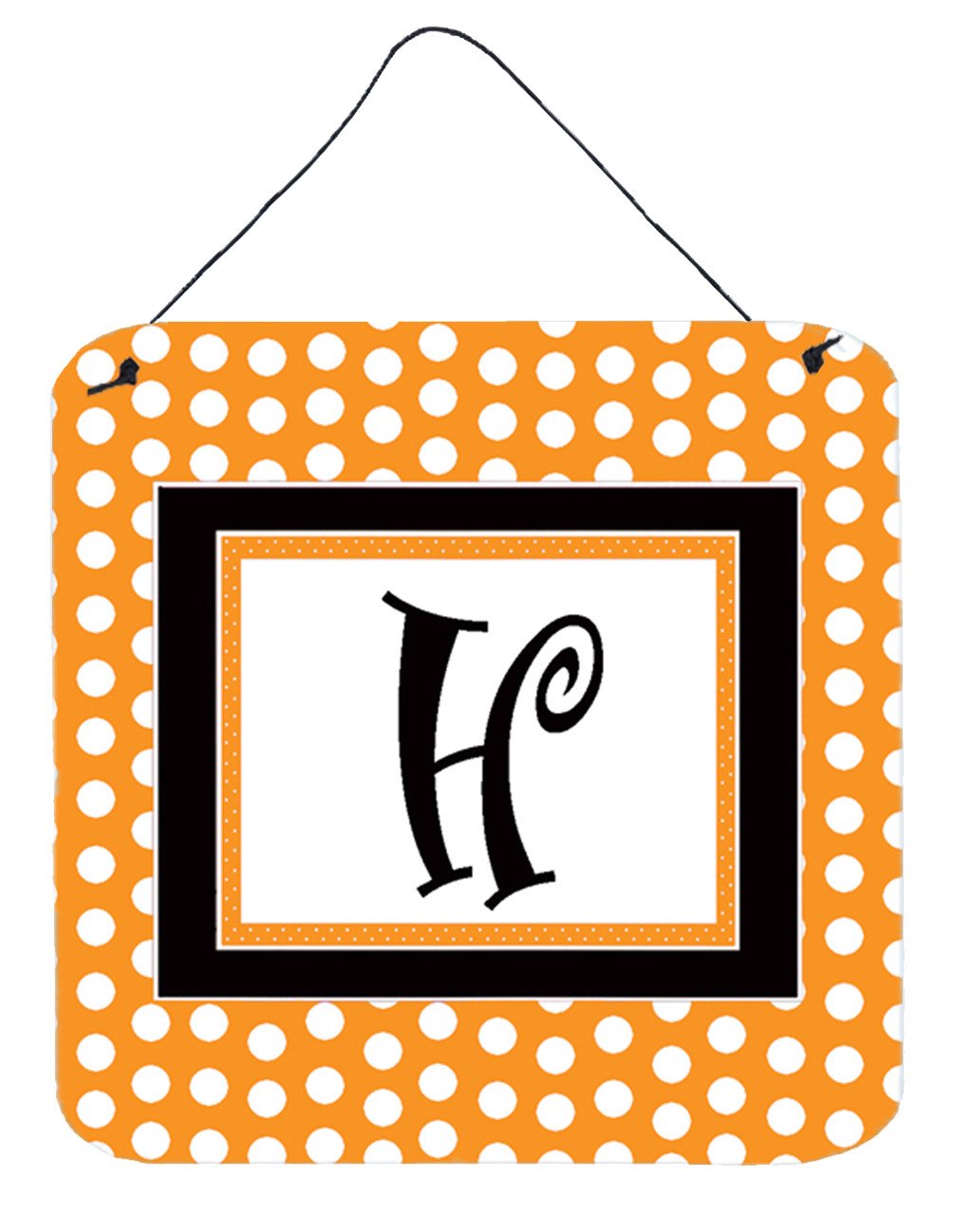 Letter H Initial Monogram - Orange Polkadots Wall or Door Hanging Prints by Caroline&#39;s Treasures
