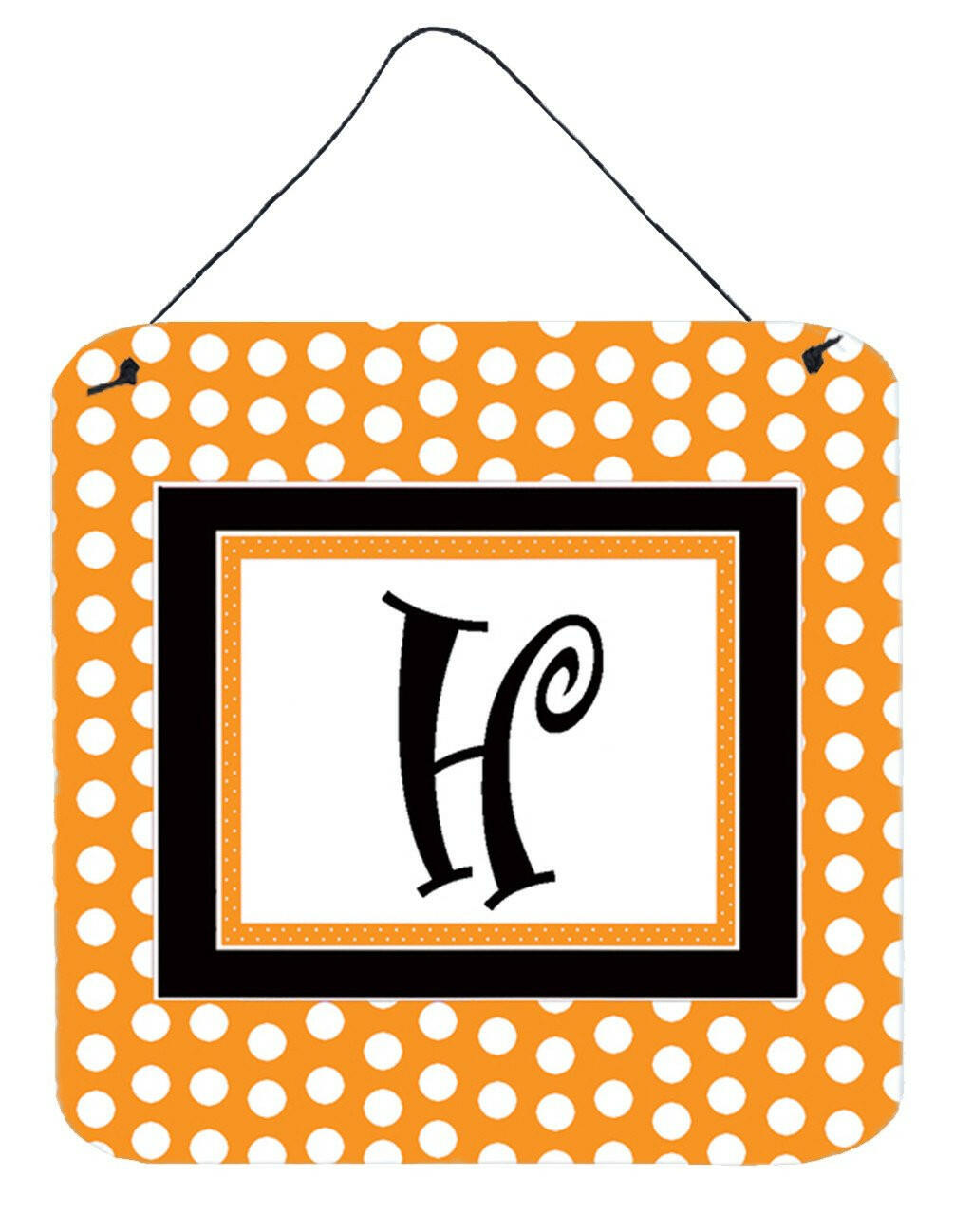 Letter H Initial Monogram - Orange Polkadots Wall or Door Hanging Prints by Caroline's Treasures