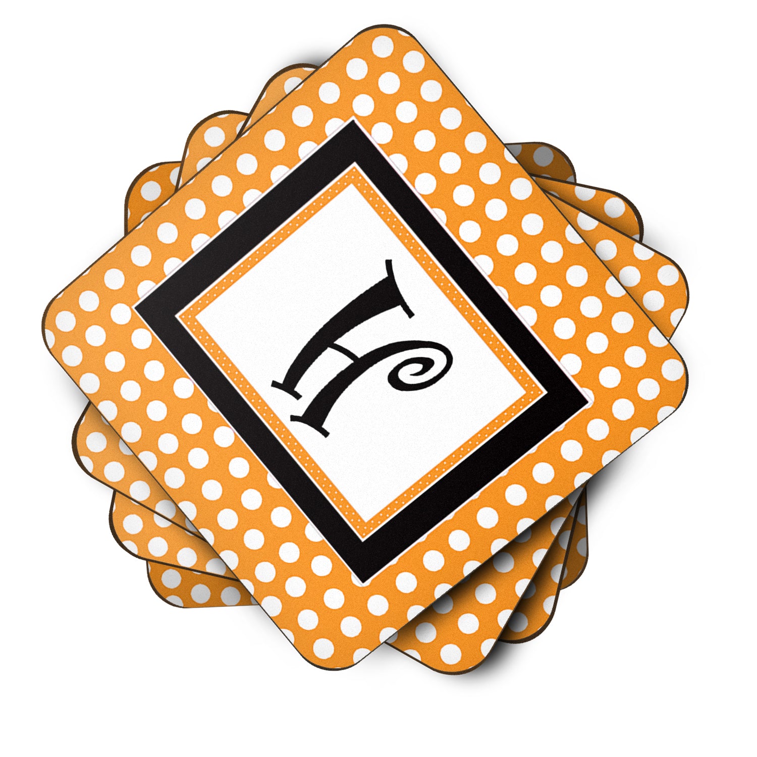 Set of 4 Monogram - Orange Polkadots Foam Coasters Initial Letter H - the-store.com