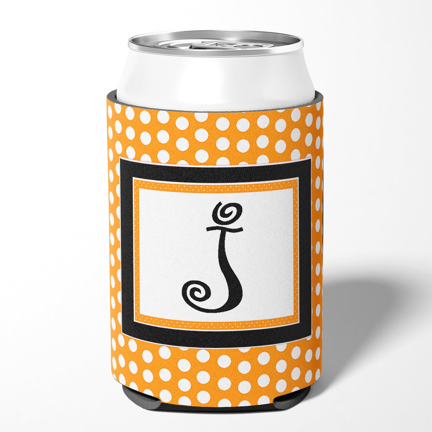 Letter J Initial Monogram - Orange Polkadots Can or Bottle Beverage Insulator Hugger