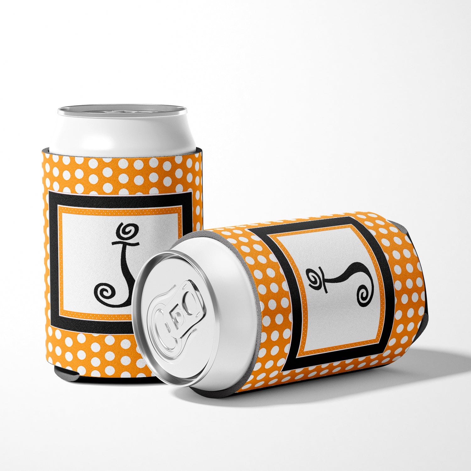 Letter J Initial Monogram - Orange Polkadots Can or Bottle Beverage Insulator Hugger.