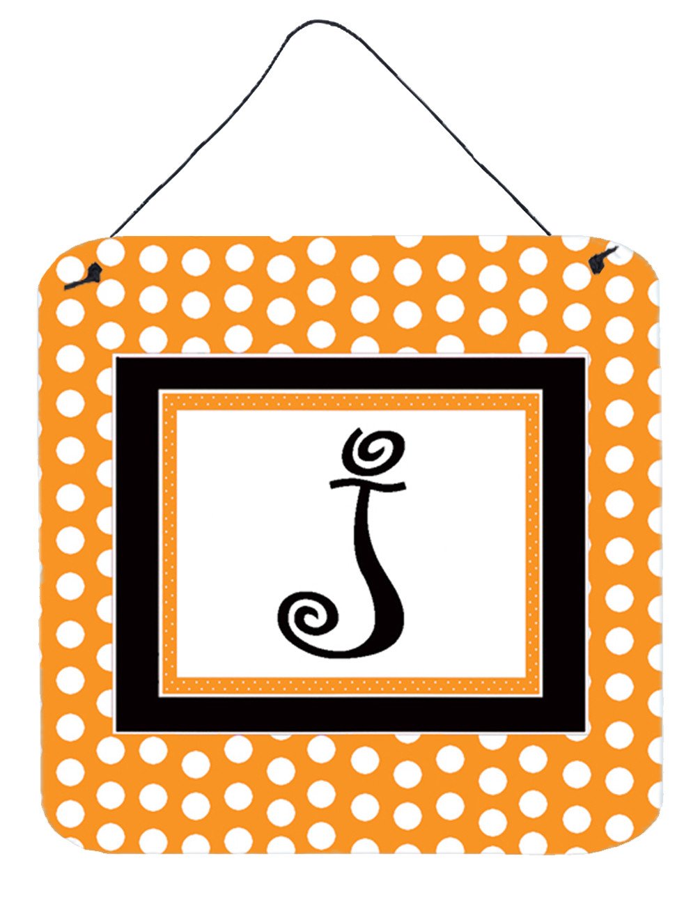 Letter J Initial Monogram - Orange Polkadots Wall or Door Hanging Prints by Caroline's Treasures