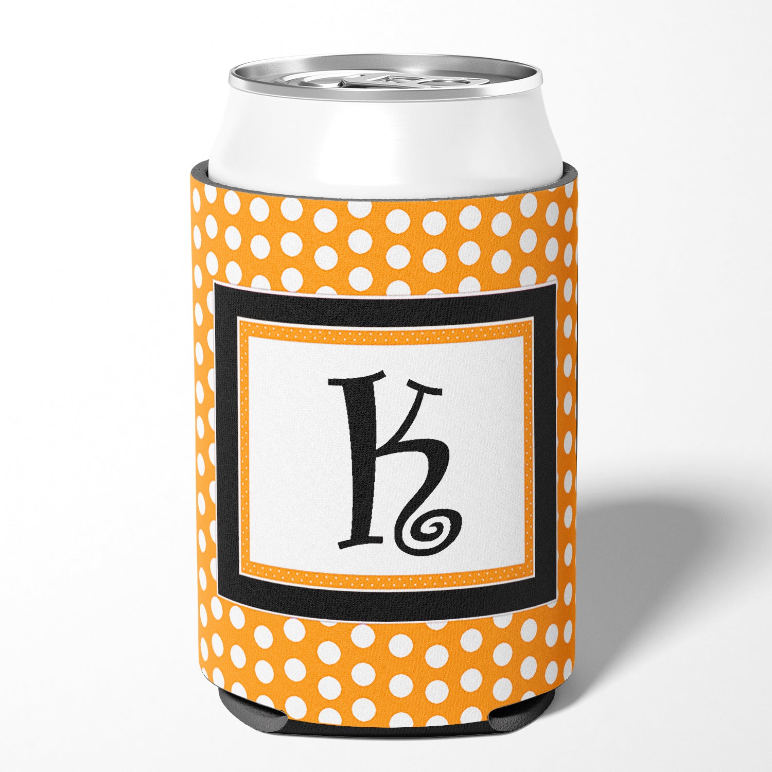 Letter K Initial Monogram - Orange Polkadots Can or Bottle Beverage Insulator Hugger