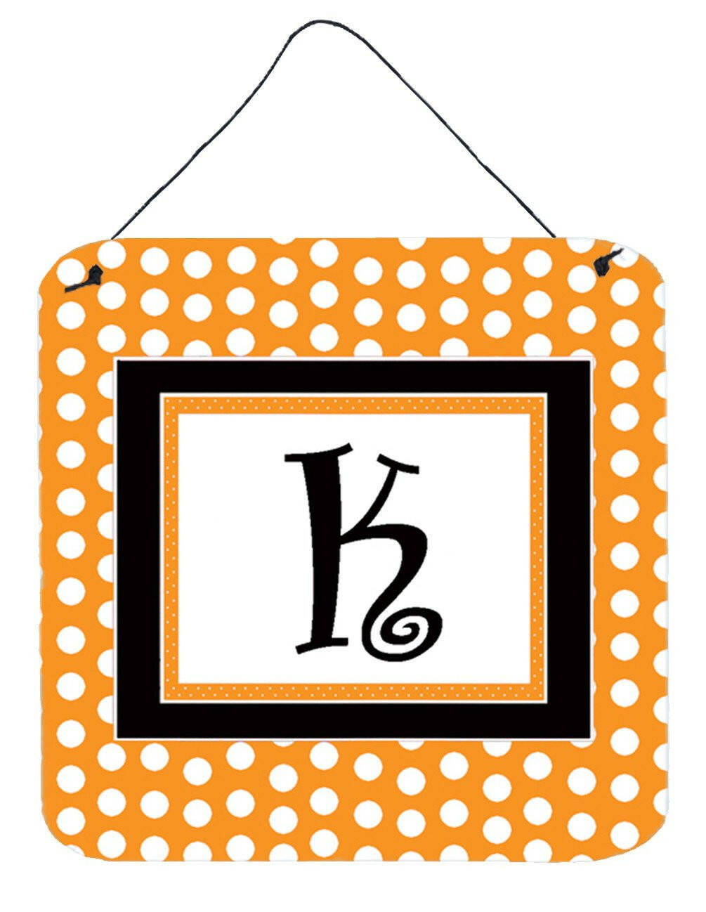 Letter K Initial Monogram - Orange Polkadots Wall or Door Hanging Prints by Caroline's Treasures