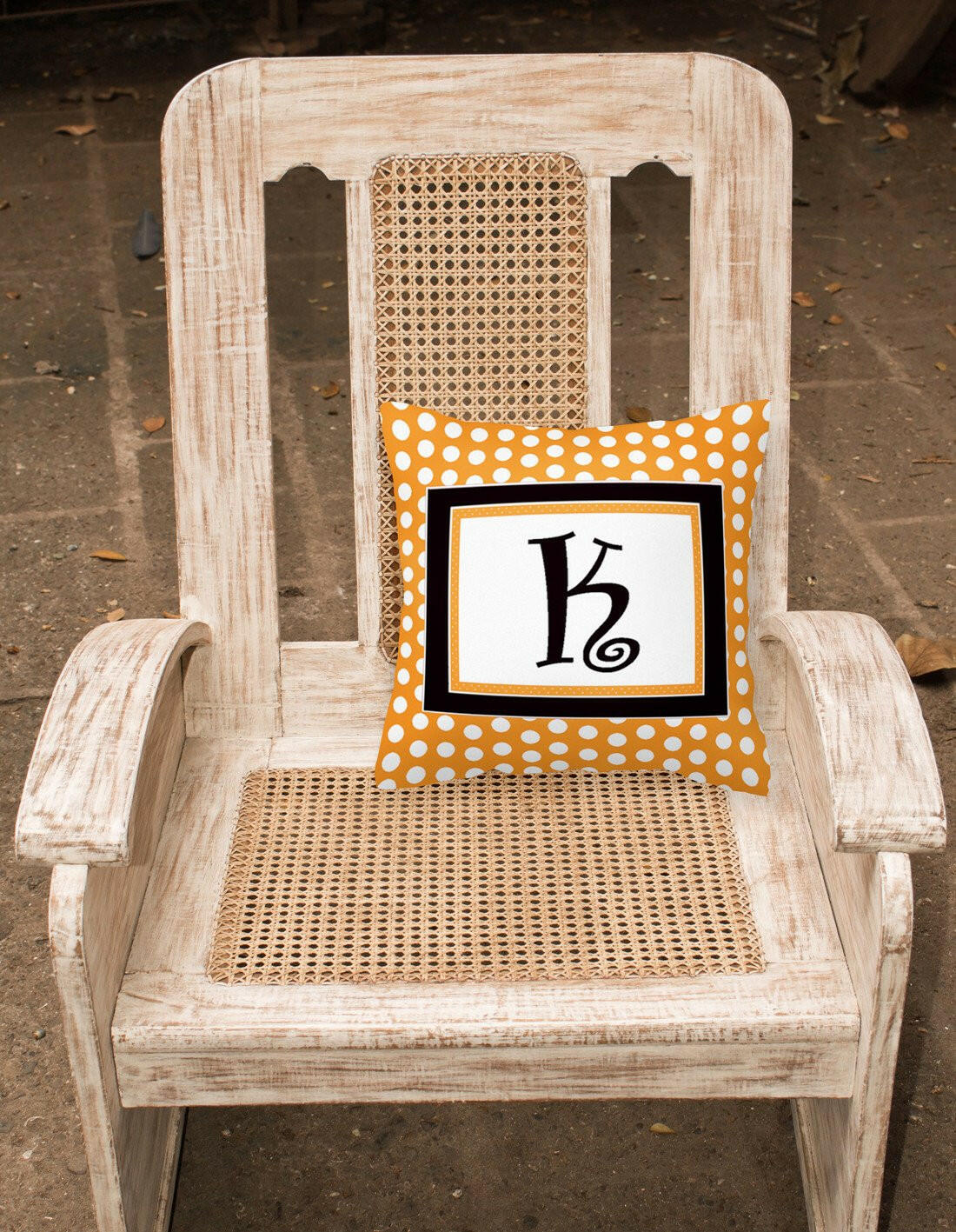 Monogram Initial K Orange Polkadots Decorative   Canvas Fabric Pillow CJ1033 - the-store.com