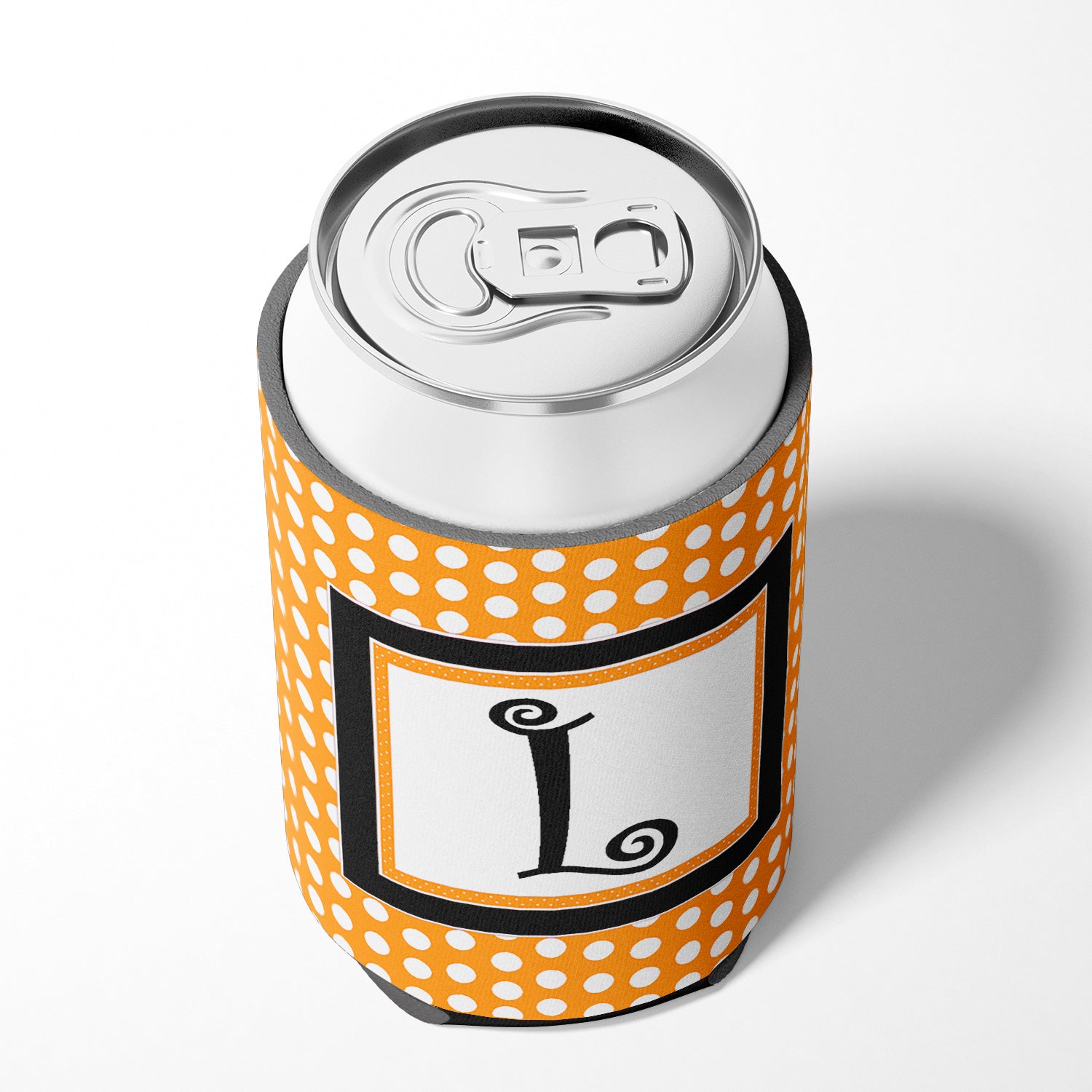 Letter L Initial Monogram - Orange Polkadots Can or Bottle Beverage Insulator Hugger.
