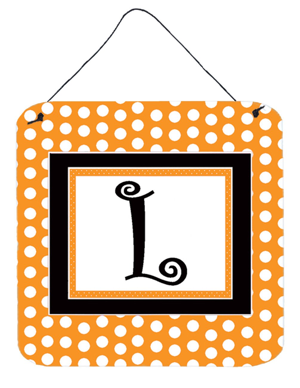 Letter L Initial Monogram - Orange Polkadots Wall or Door Hanging Prints by Caroline&#39;s Treasures