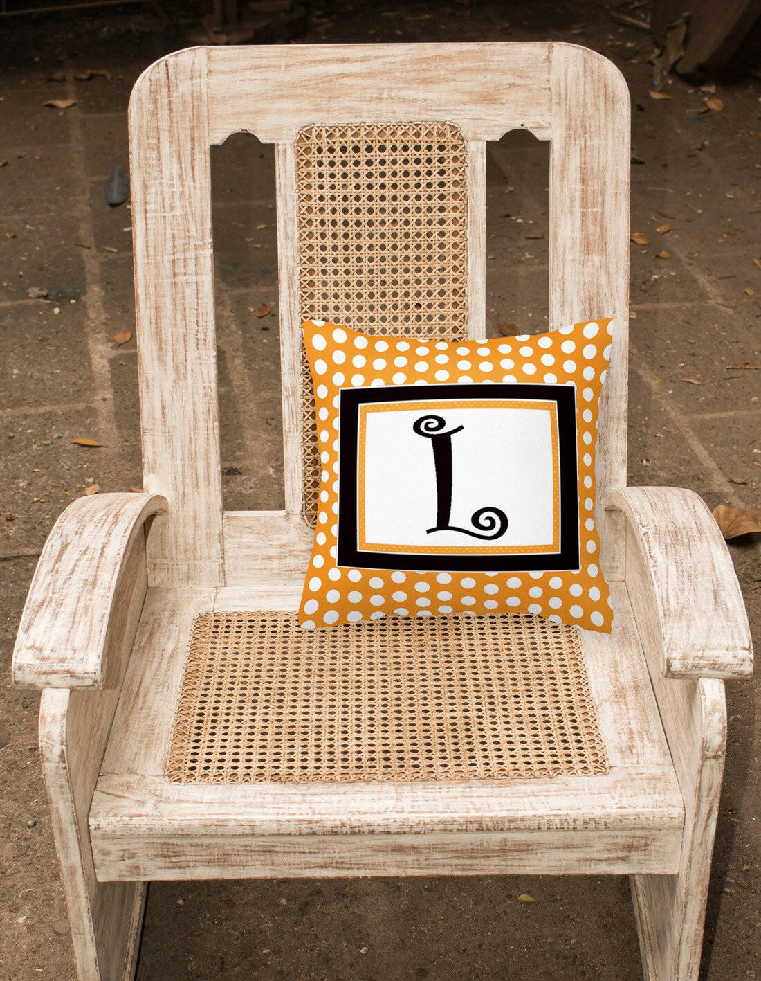 Monogram Initial L Orange Polkadots Decorative   Canvas Fabric Pillow CJ1033 - the-store.com