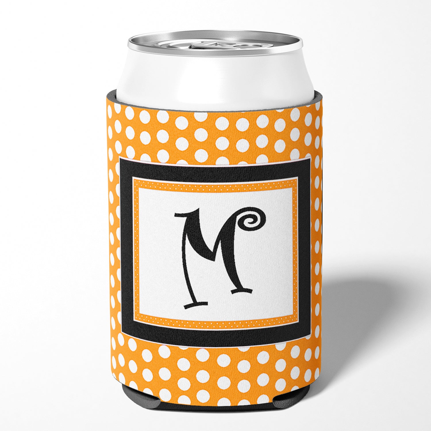 Letter M Initial Monogram - Orange Polkadots Can or Bottle Beverage Insulator Hugger
