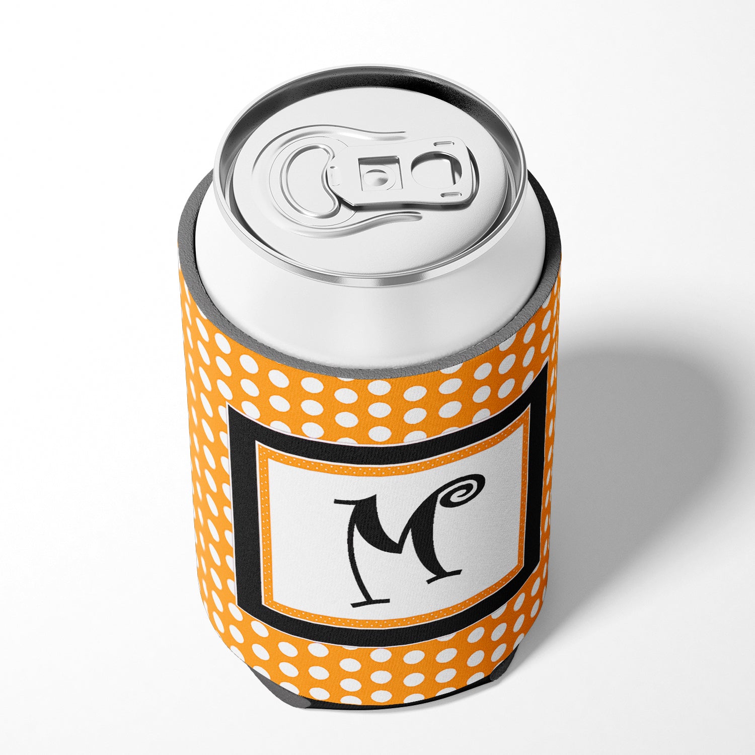Letter M Initial Monogram - Orange Polkadots Can or Bottle Beverage Insulator Hugger.
