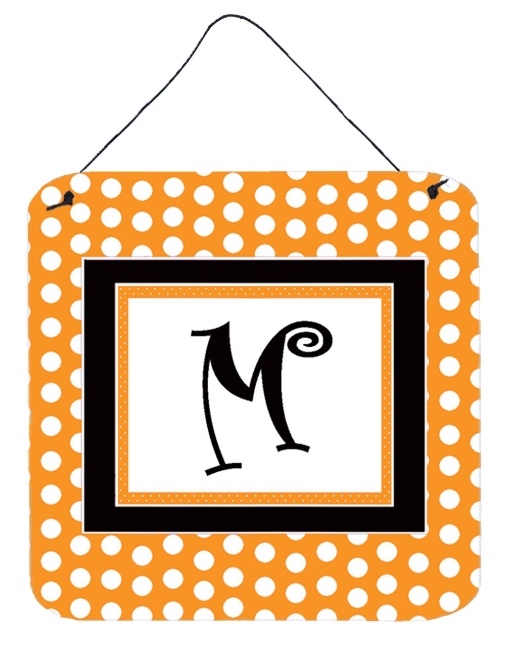 Letter M Initial Monogram - Orange Polkadots Wall or Door Hanging Prints by Caroline&#39;s Treasures