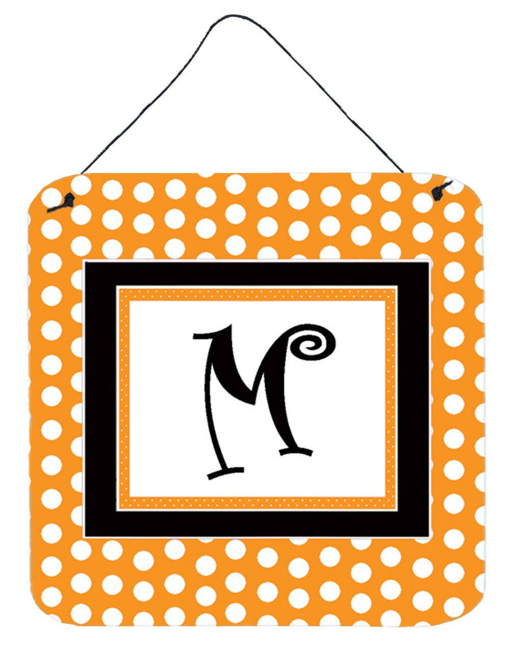 Letter M Initial Monogram - Orange Polkadots Wall or Door Hanging Prints by Caroline's Treasures