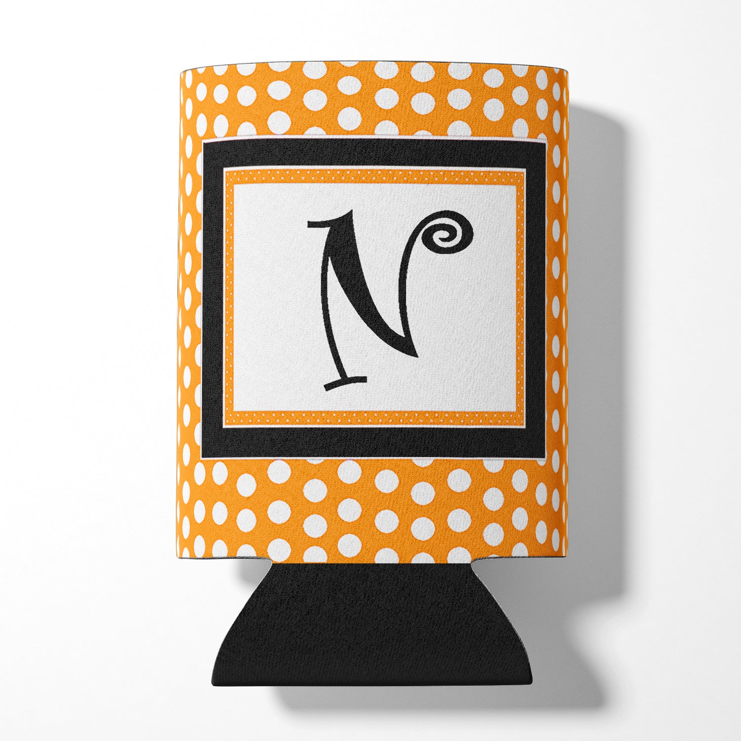 Letter N Initial Monogram - Orange Polkadots Can or Bottle Beverage Insulator Hugger