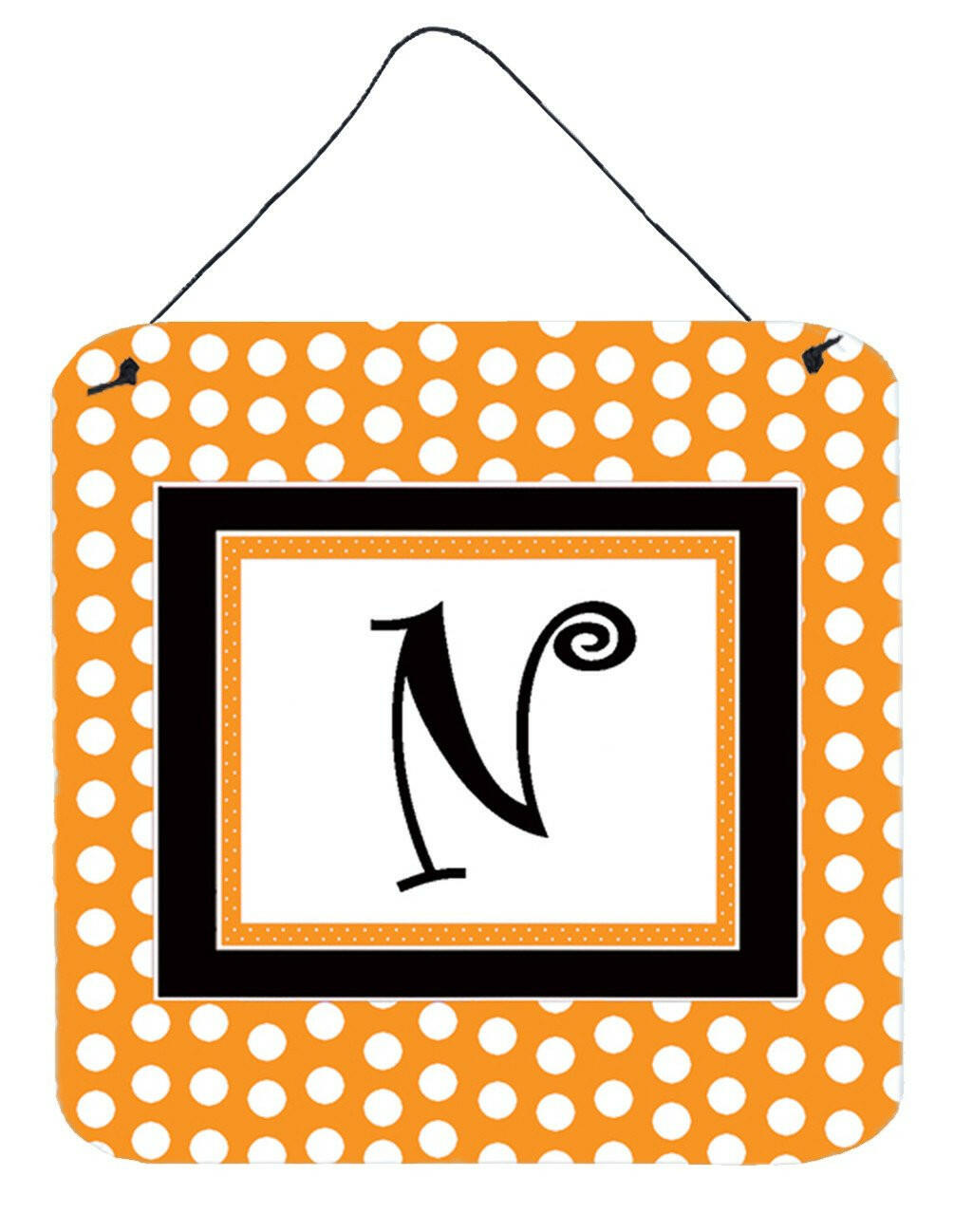 Letter N Initial Monogram - Orange Polkadots Wall or Door Hanging Prints by Caroline's Treasures