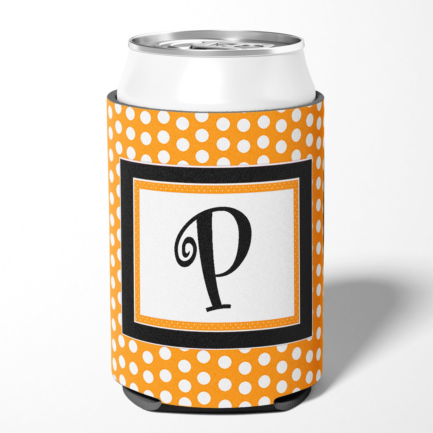 Letter P Initial Monogram - Orange Polkadots Can or Bottle Beverage Insulator Hugger.