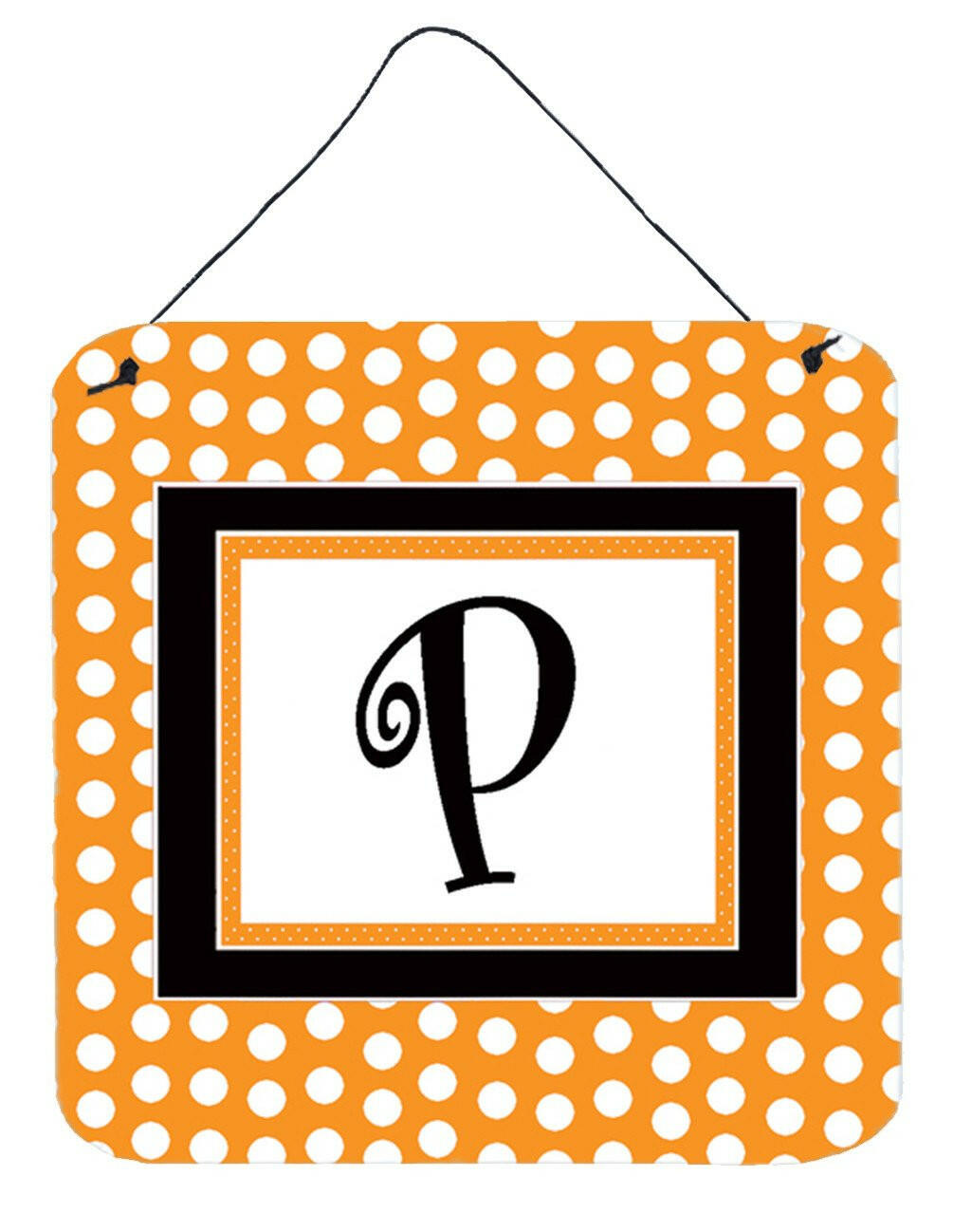 Letter P Initial Monogram - Orange Polkadots Wall or Door Hanging Prints by Caroline's Treasures