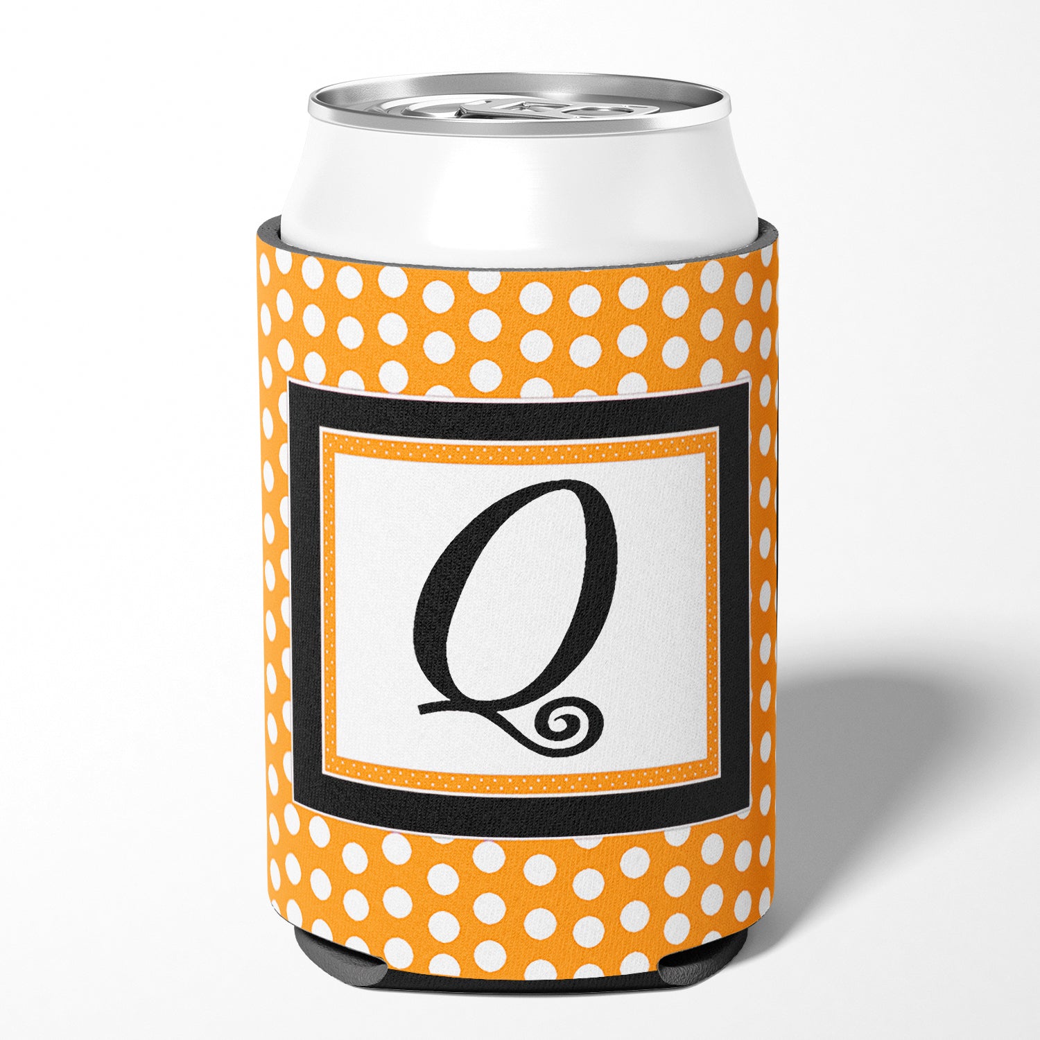 Letter Q Initial Monogram - Orange Polkadots Can or Bottle Beverage Insulator Hugger.