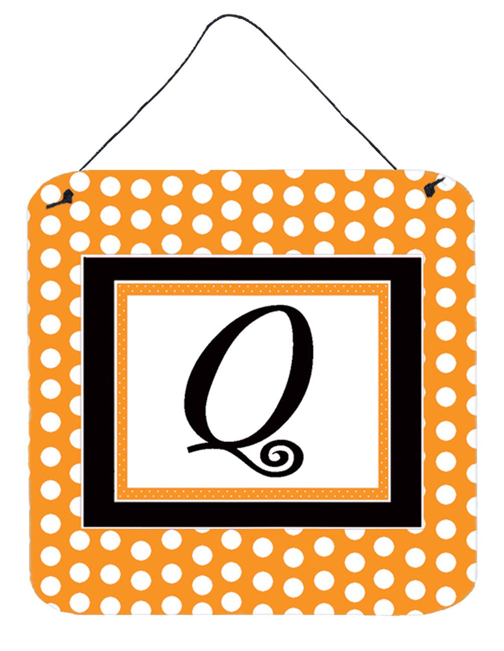 Letter Q Initial Monogram - Orange Polkadots Wall or Door Hanging Prints by Caroline&#39;s Treasures