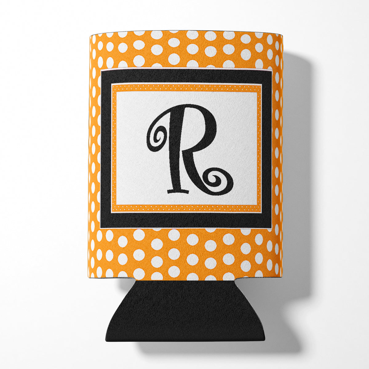 Letter R Initial Monogram - Orange Polkadots Can or Bottle Beverage Insulator Hugger.