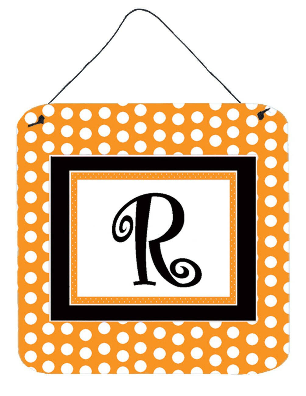 Letter R Initial Monogram - Orange Polkadots Wall or Door Hanging Prints by Caroline's Treasures