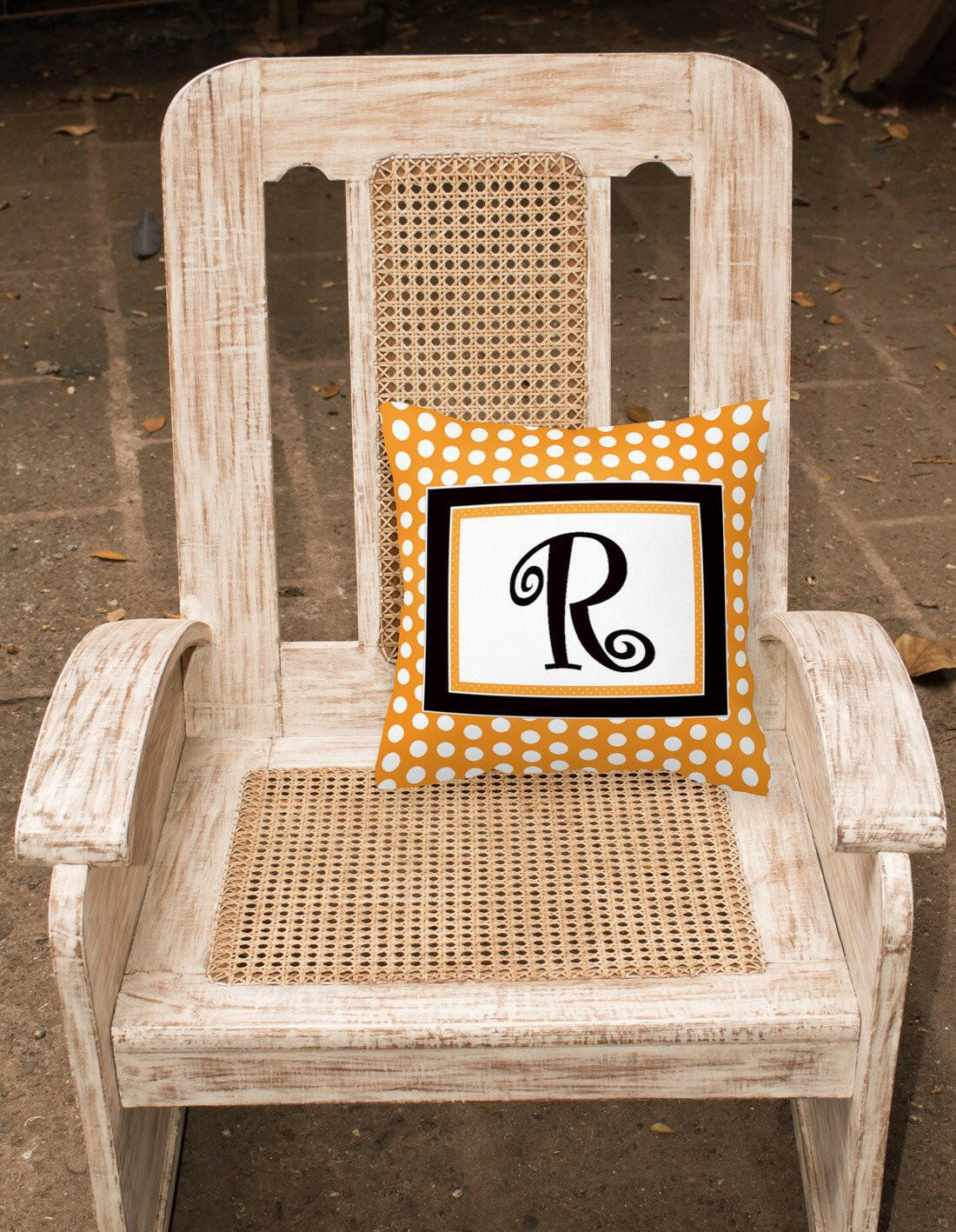 Monogram Initial R Orange Polkadots Decorative   Canvas Fabric Pillow CJ1033 - the-store.com